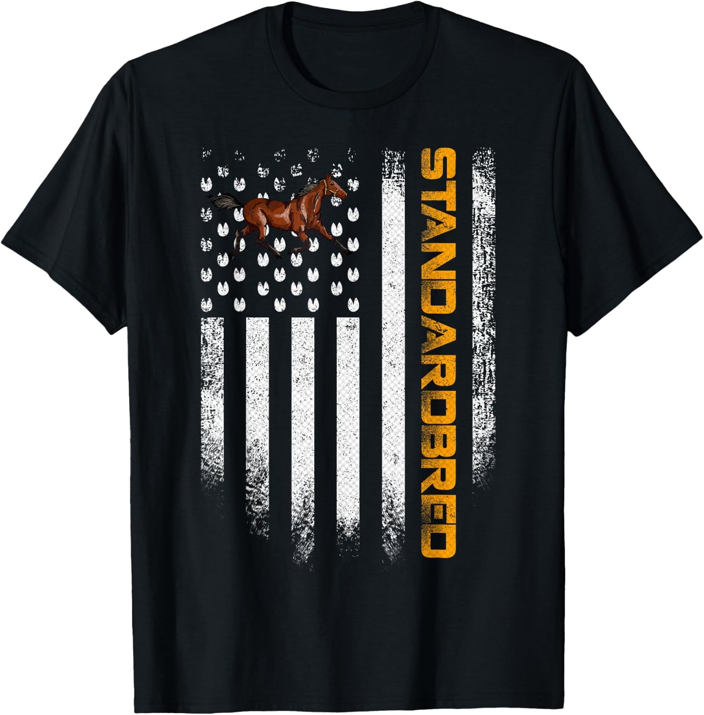 Vintage USA American Flag Standardbred Funny Horse Lover T-Shirt - T-Shirt | Black