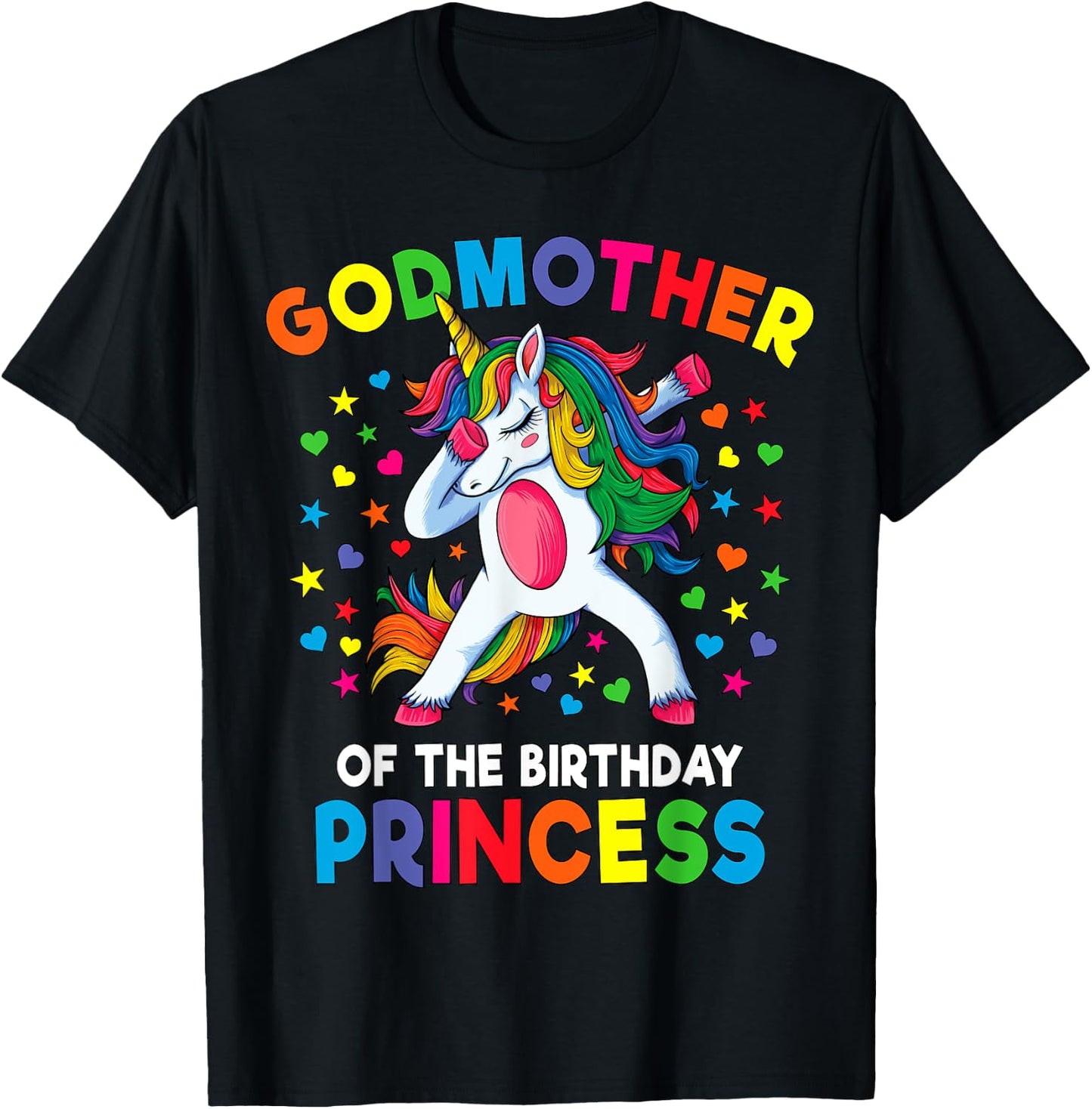 Godmother of the Birthday Princess Dabbing Unicorn Party T-Shirt - T-Shirt | Black