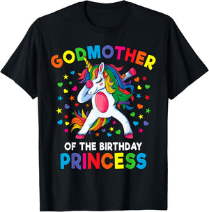 Godmother of the Birthday Princess Dabbing Unicorn Party T-Shirt - T-Shirt | Black