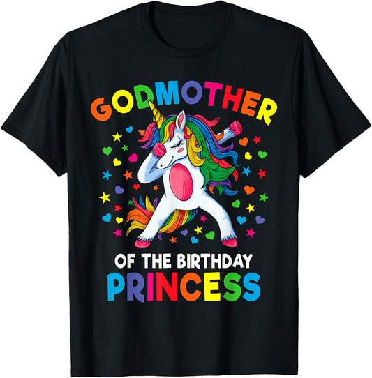 Godmother of the Birthday Princess Dabbing Unicorn Party T-Shirt - T-Shirt | Black