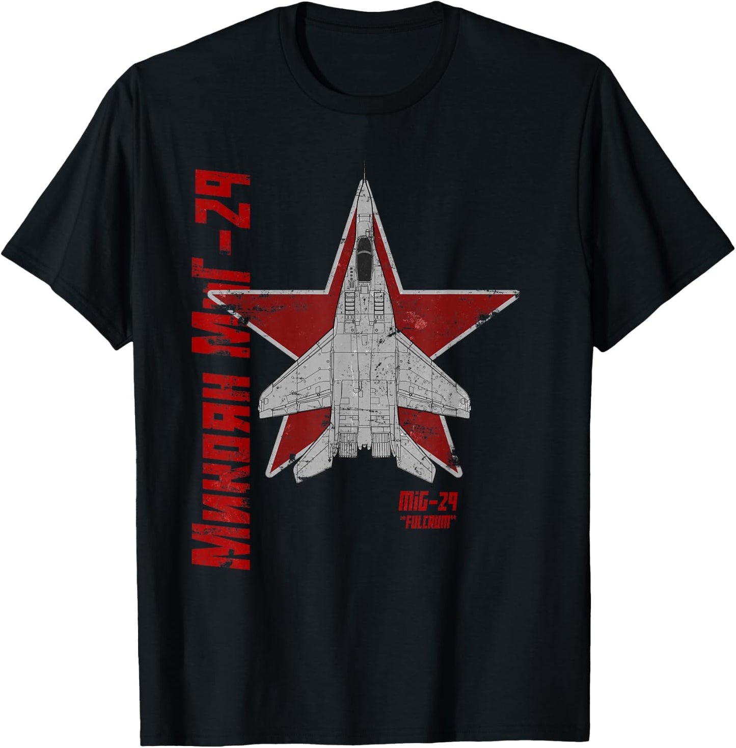 MiG-29 Fulcrum Soviet Cold War Jet Airplane Vintage Cyrillic T-Shirt - T-Shirt | Black
