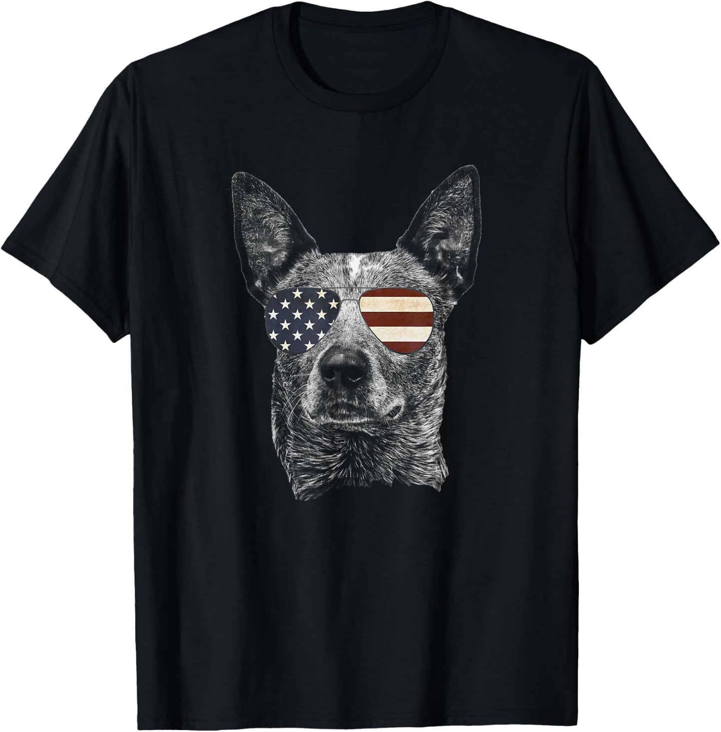 Australian Cattle Dog USA Flag Funny Cute Women Heeler T-Shirt - T-Shirt | Black
