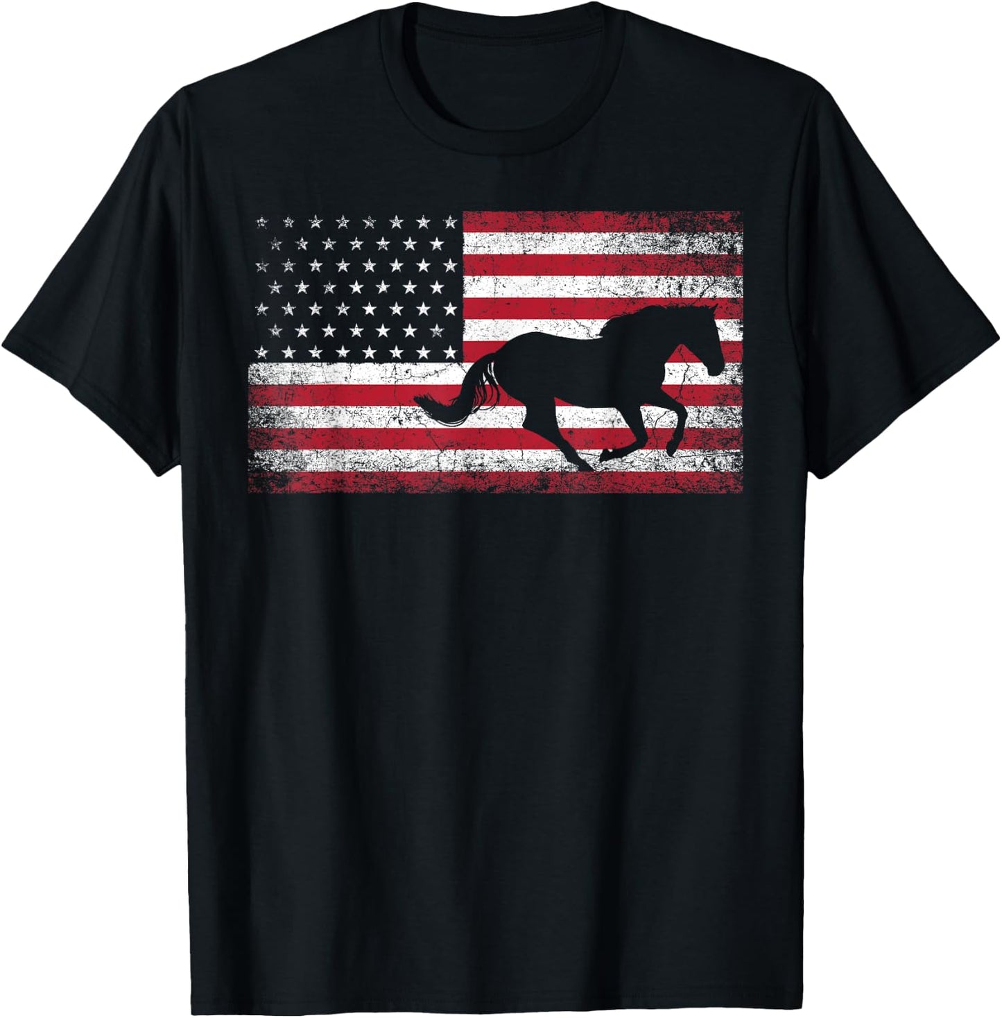 American Flag 4th of July Horse Patriotic Vintage Men Women T-Shirt - T-Shirt | Black