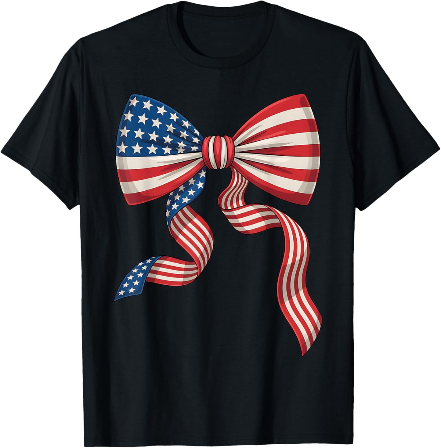 Patriotic Bow Tie American Flag Girls 4th of July T-Shirt - T-Shirt | Black