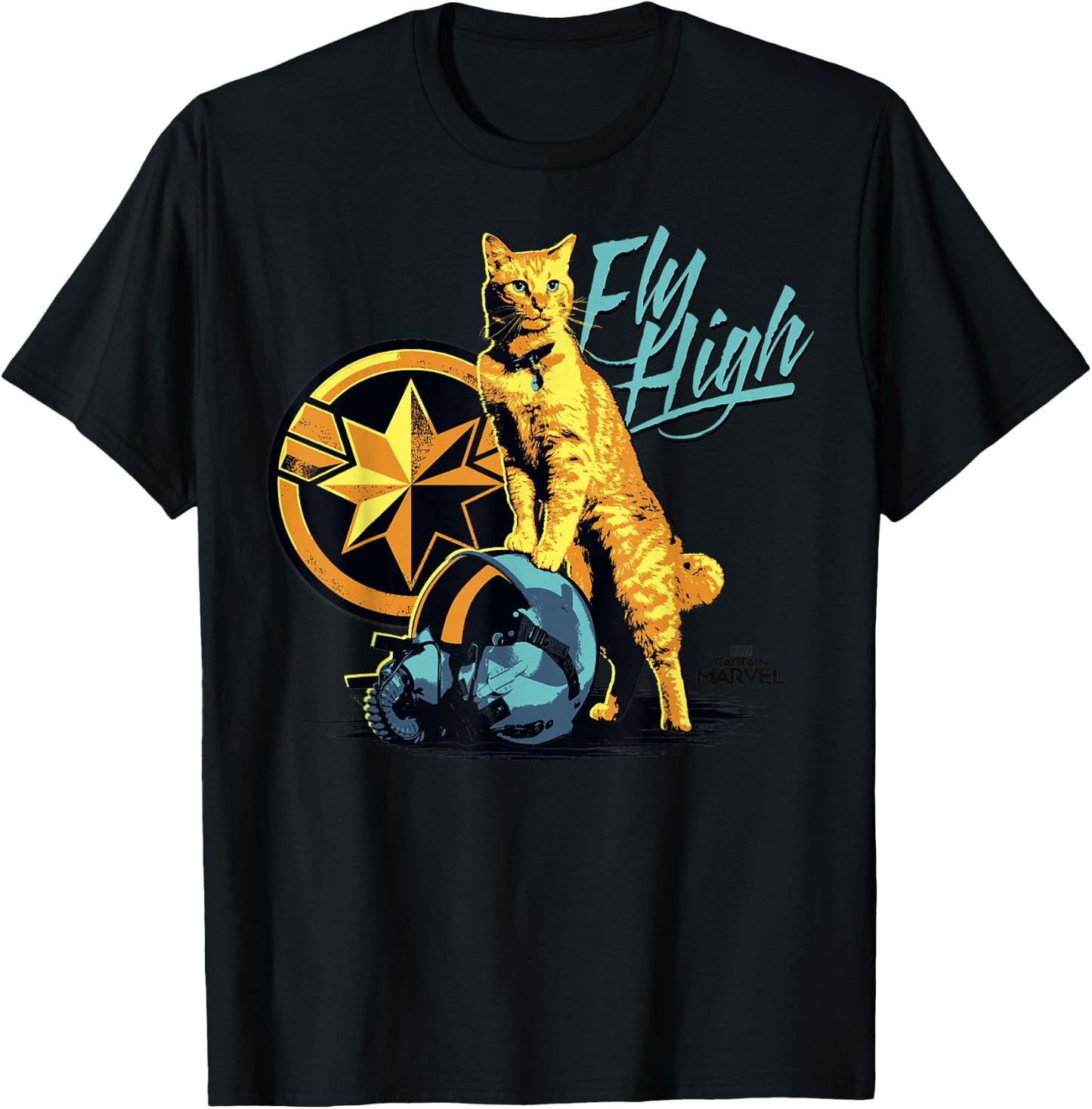 Captain Marvel Symbol Goose Fly High Graphic T-Shirt - T-Shirt | Black