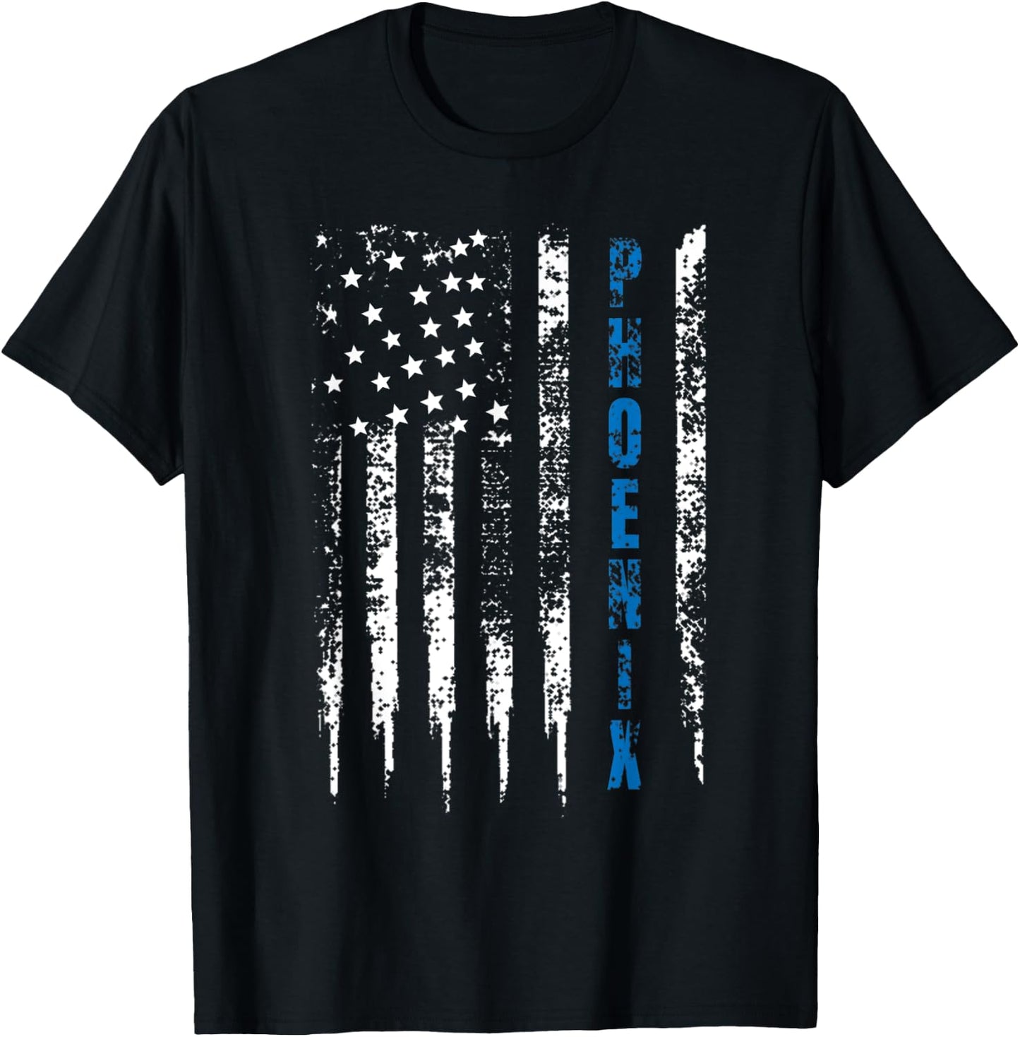 Blue Line Phoenix Design Distressed National Police Week T-Shirt - T-Shirt | Black