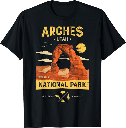 Arches National Park T Shirt Delicate Arch Vintage Utah Gift T-Shirt - T-Shirt | Black
