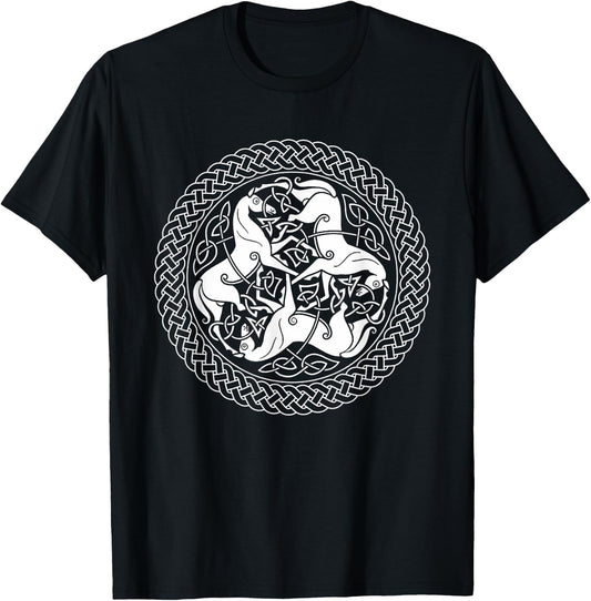 Celtic Epona Knot Ring with Horses T-Shirt - T-Shirt | Black