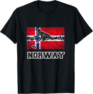 Norway Flag Curling T Shirt T-Shirt - T-Shirt | Black