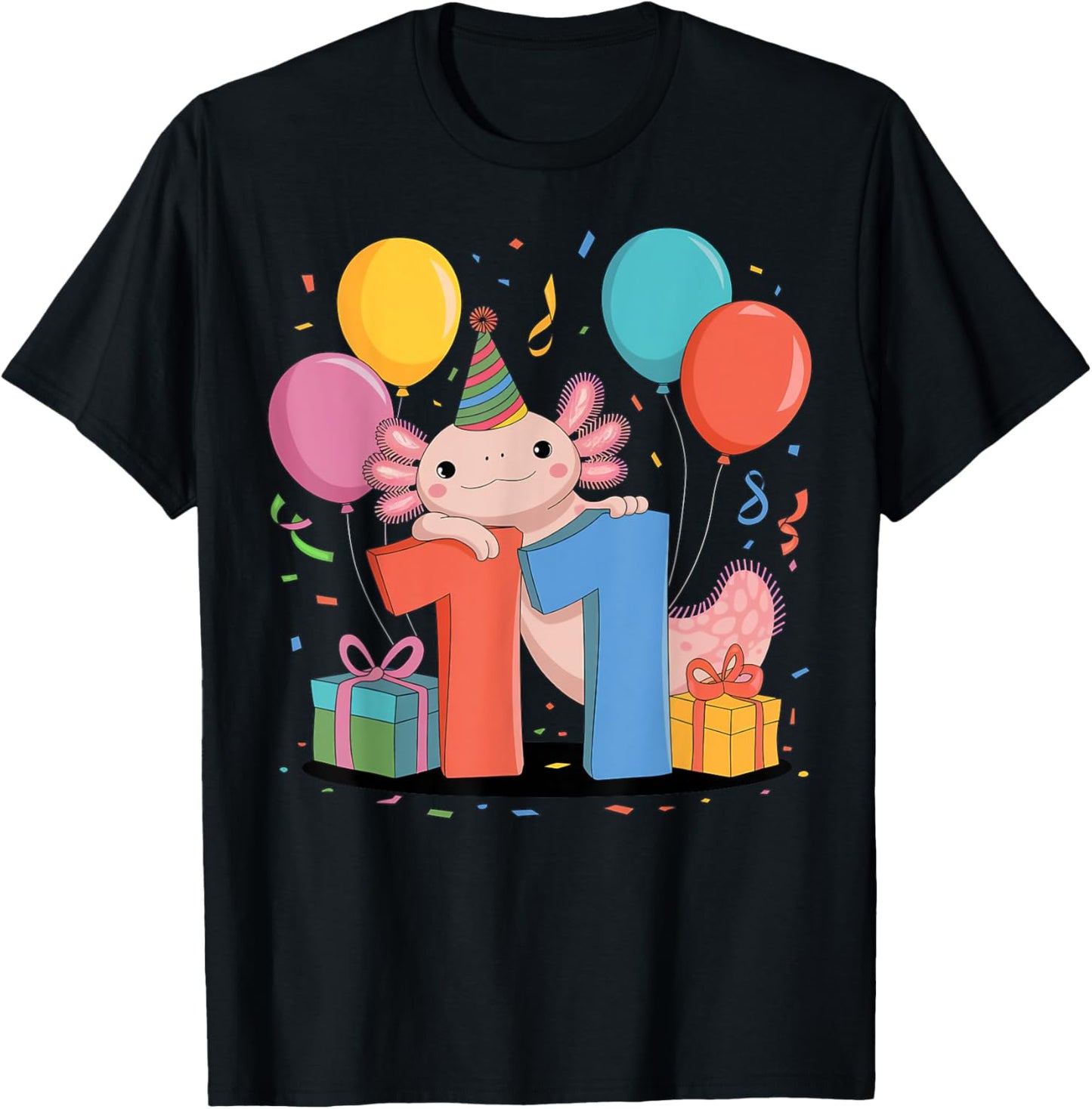 Axolotl 11th birthday boy girl 11 years old eleventh Axolotl T-Shirt - T-Shirt | Black