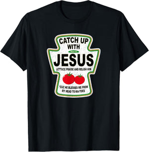 Grunge Christian Catch Up With Jesus Ketchup T-Shirt - T-Shirt | Black
