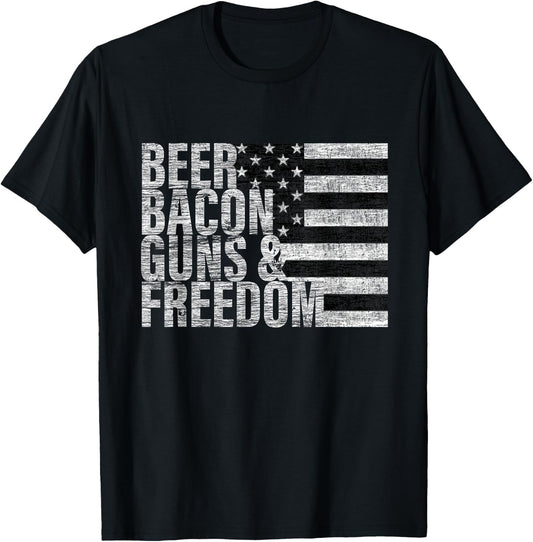 Beer Bacon Guns & Freedom Flag T-Shirt - T-Shirt | Black