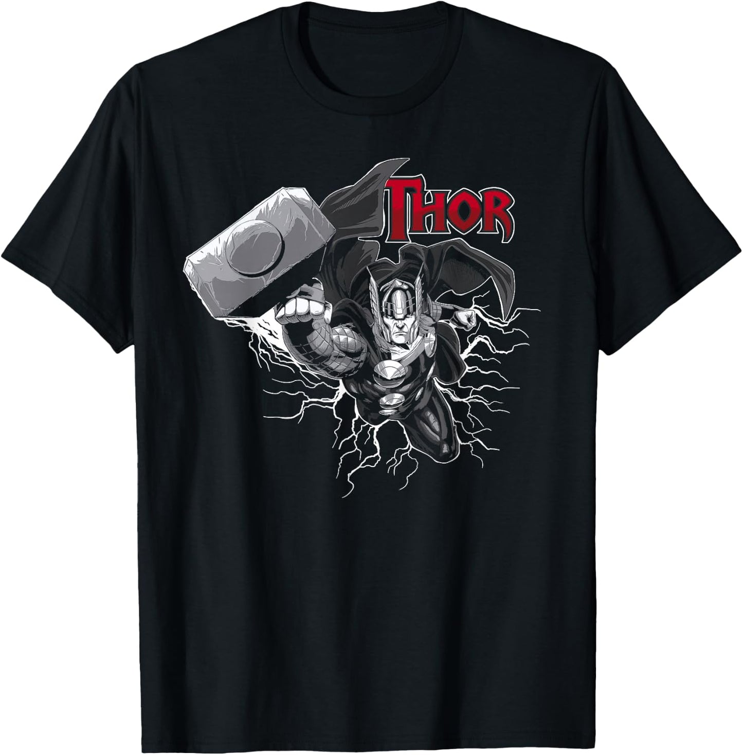 Marvel Thor The Mighty Flying Hammer Lightning Logo T-Shirt - T-Shirt | Black