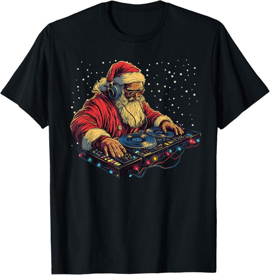 DJ Santa Claus Spinning Christmas Beats Funny House Music T-Shirt - T-Shirt | Black
