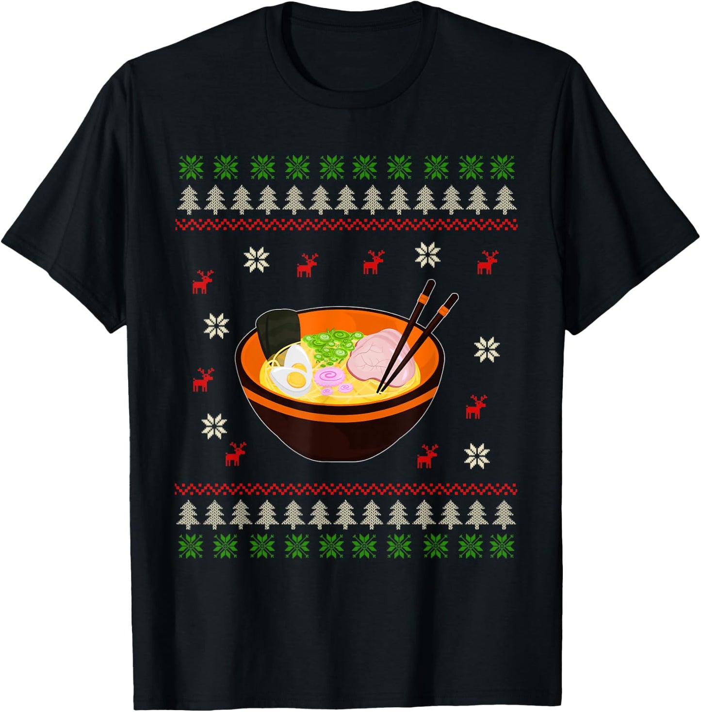 Ugly Christmas Ramen Noodle Anime Kawaii Japanese Ramen Bowl T-Shirt - T-Shirt | Black