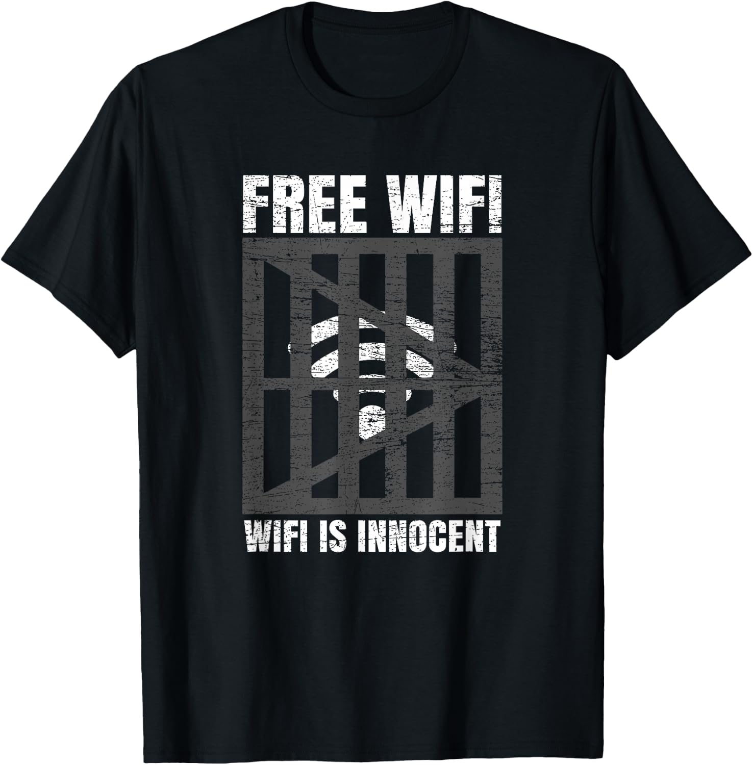 Free Wifi Wifi Is Innocent Funny Internet Wireless Joke Pun T-Shirt - T-Shirt | Black