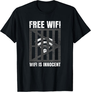 Free Wifi Wifi Is Innocent Funny Internet Wireless Joke Pun T-Shirt - T-Shirt | Black