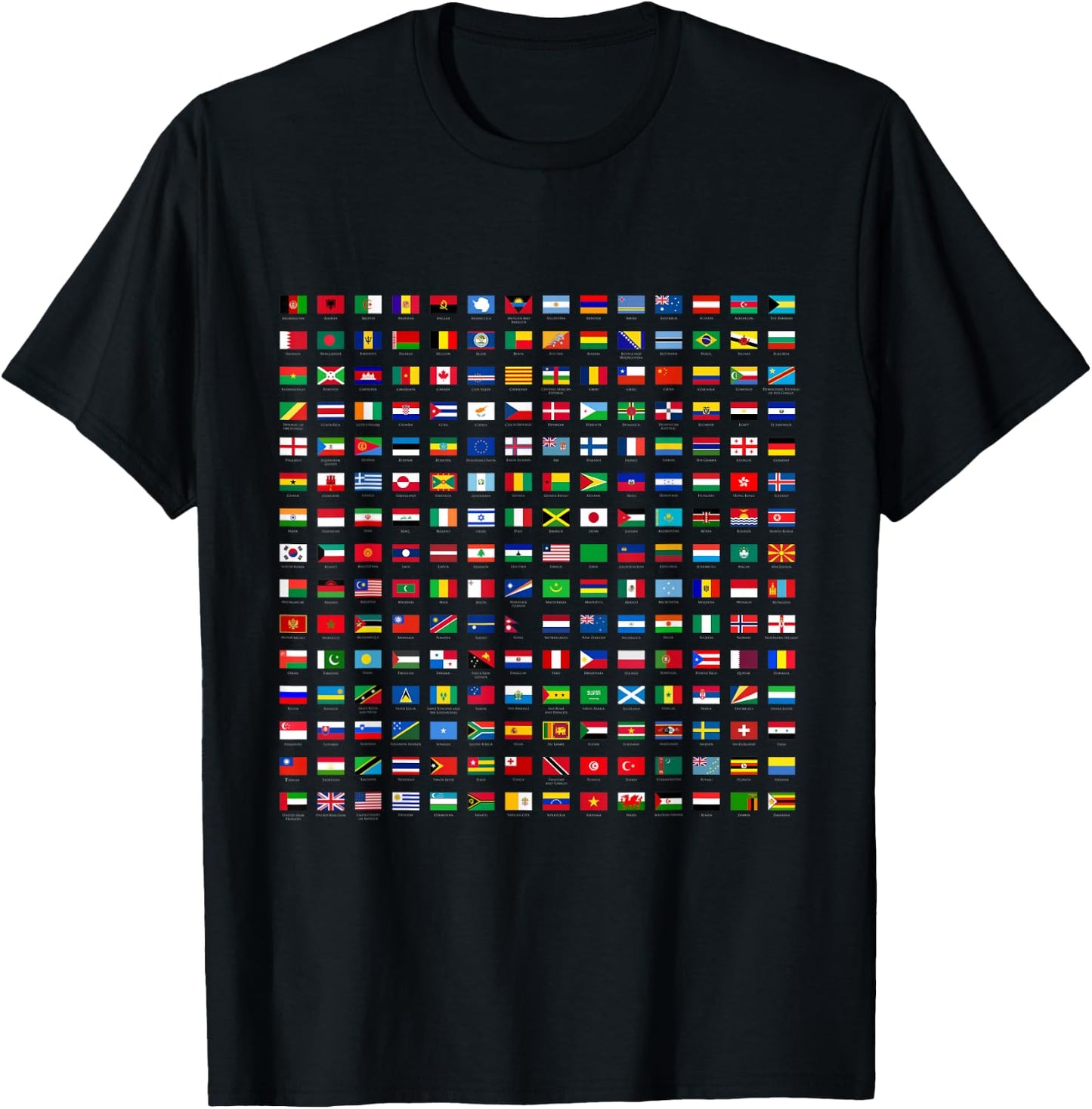 World Flags,Short Sleeve Cool Travel 210 Flag International T-Shirt - T-Shirt | Black