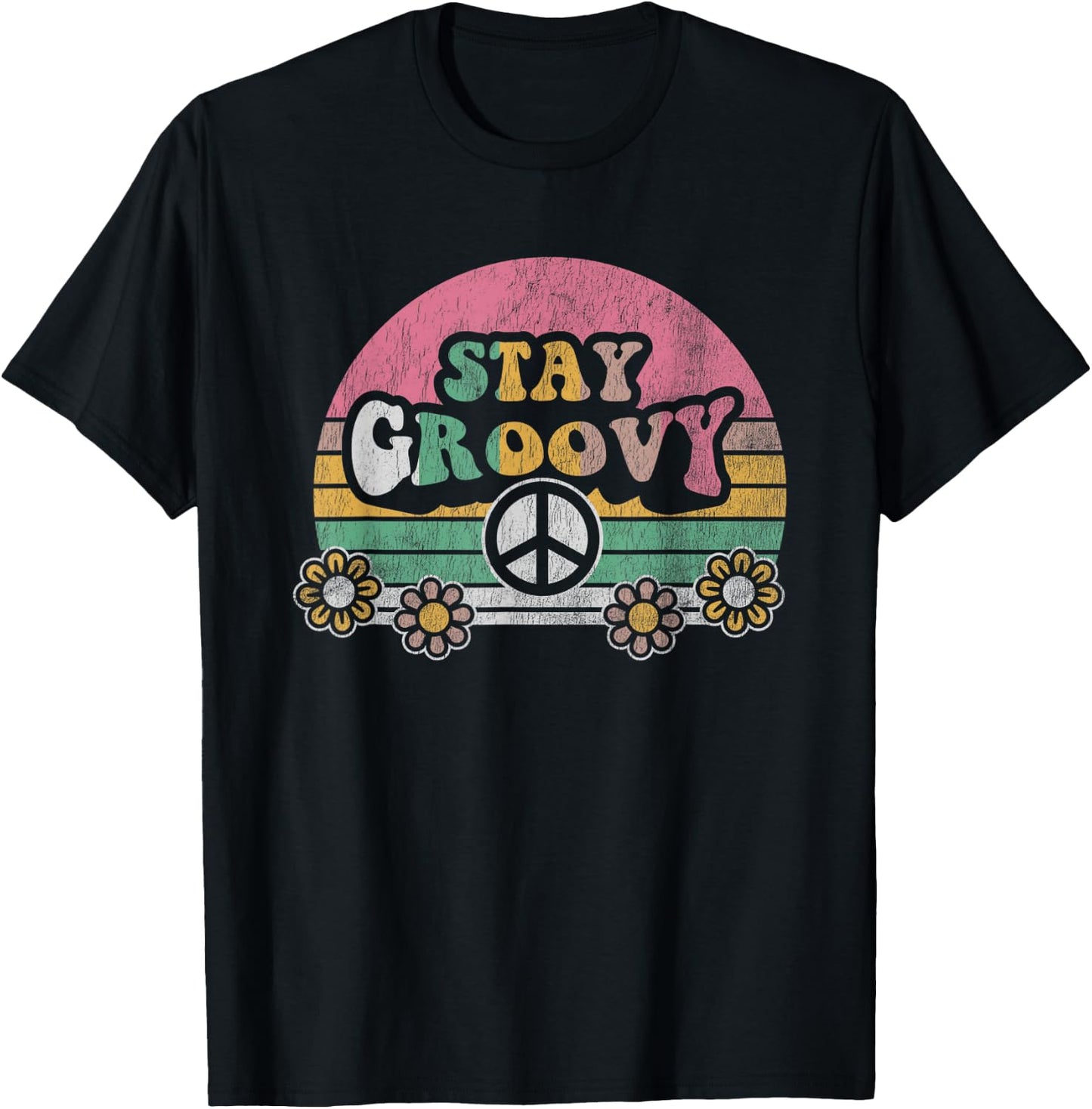 Stay Groovy Retro Vintage Flower Power T-Shirt - T-Shirt | Black