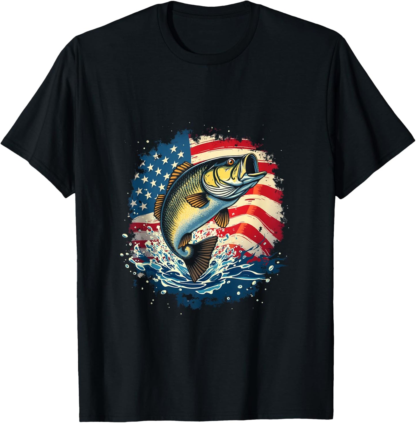 Patriotic Fishing T-Shirt - T-Shirt | Black