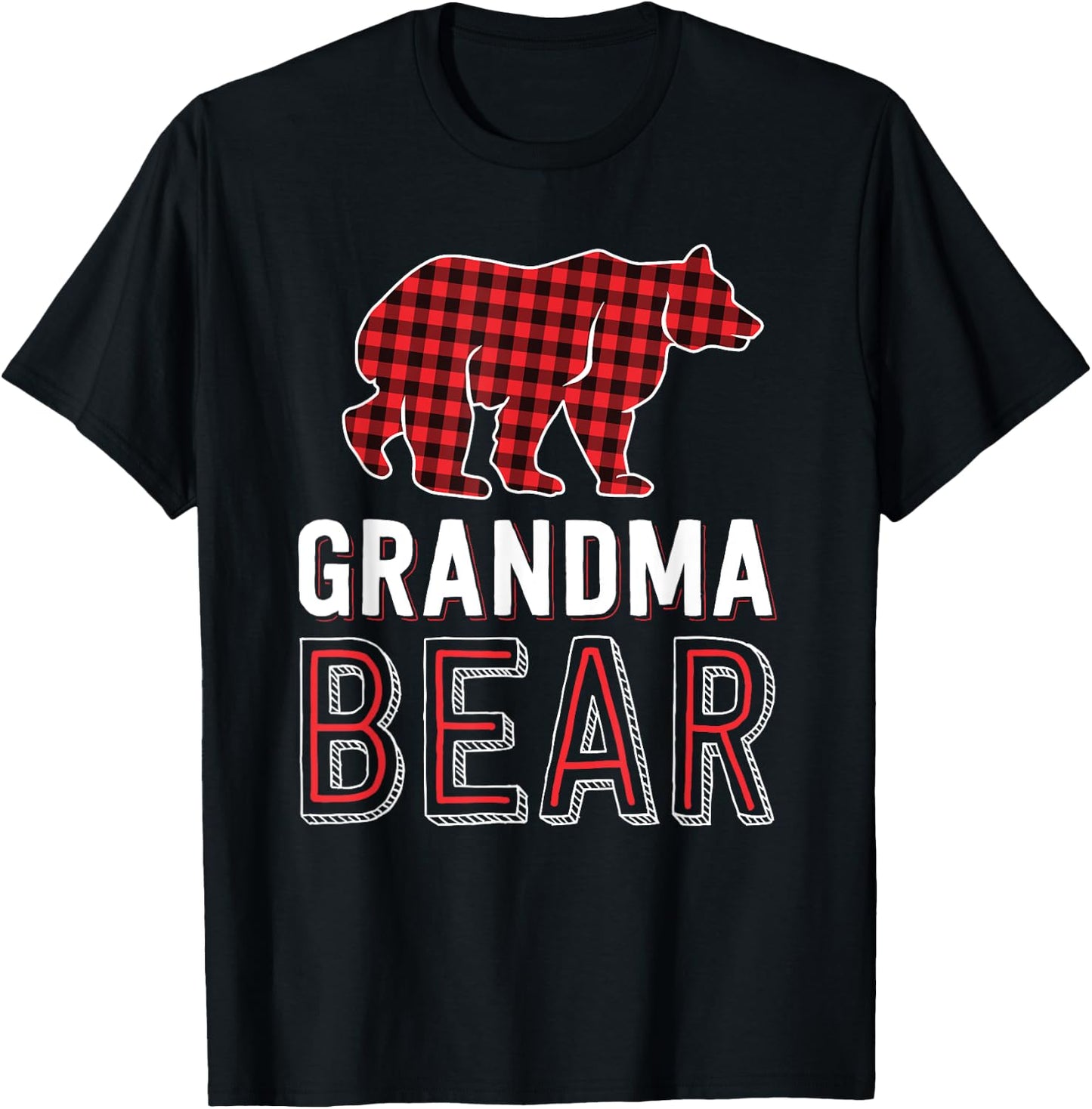 Grandma Bear Red Buffalo Plaid Matching Family Christmas T-Shirt - T-Shirt | Black