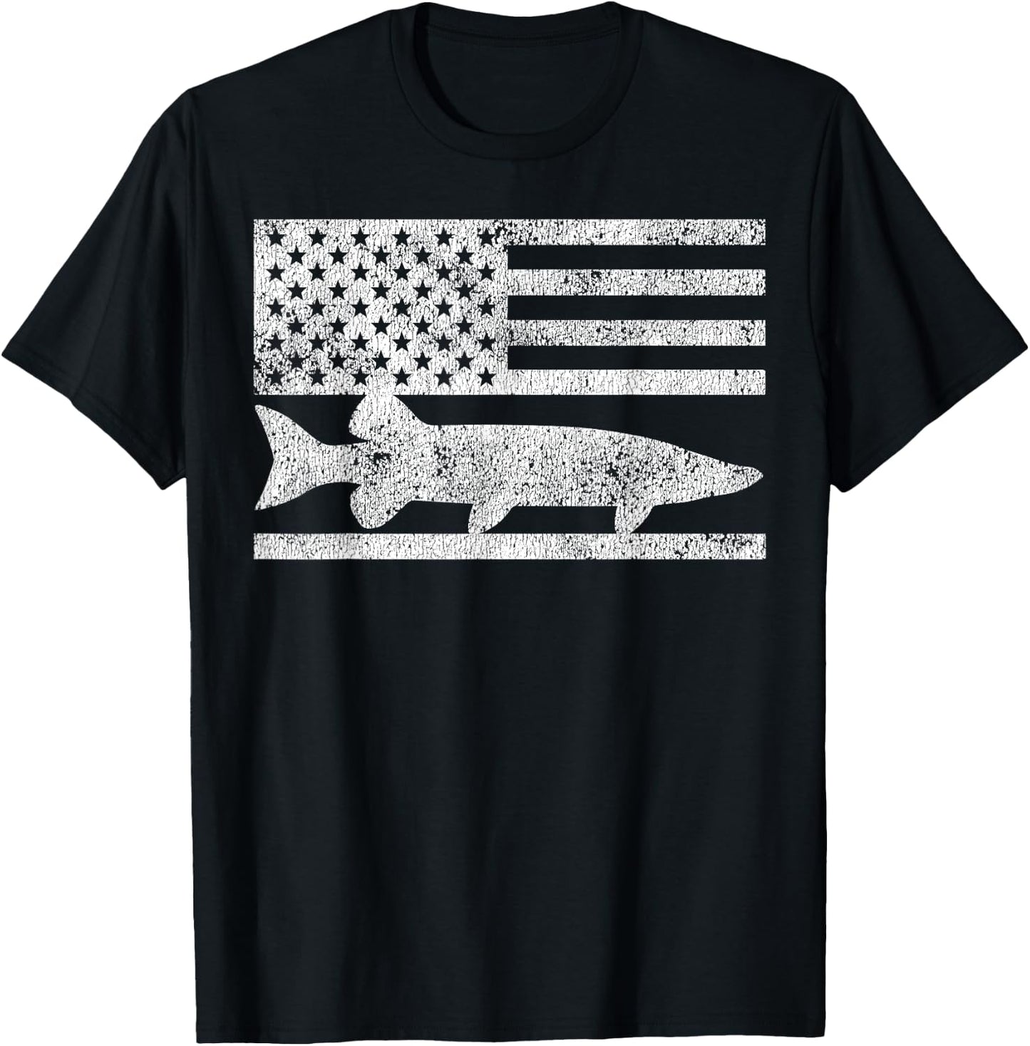 American Flag Musky Fishing Patriotic Muskie T-Shirt - T-Shirt | Black