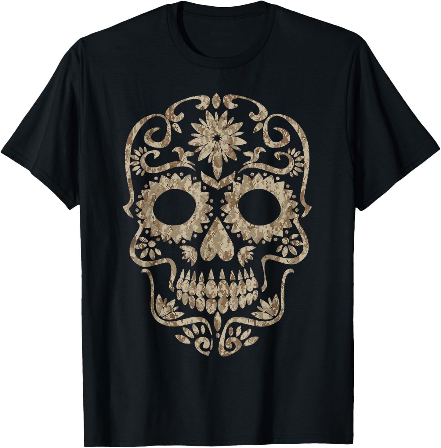 Cool Desert Camo Dia de Los Muertos Sugar Skull Camouflage T-Shirt - T-Shirt | Black