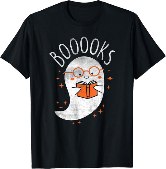 Cute Ghost Book Reading Halloween Teacher Top T-Shirt - T-Shirt | Black