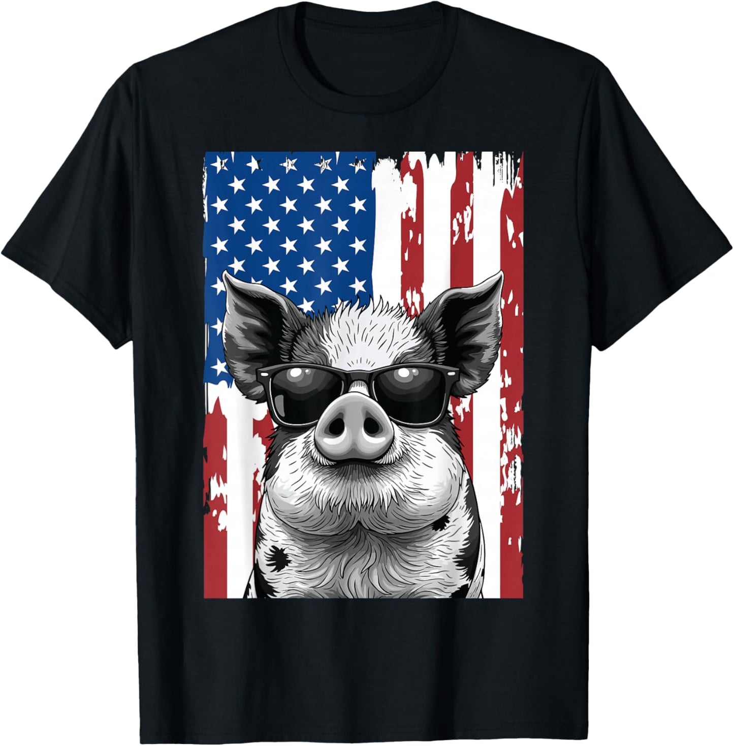 KuneKune Pig American Flag, Kunekune, Patriotic KuneKune Pig T-Shirt - T-Shirt | Black