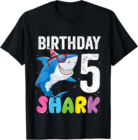 5th Birthday Shark Shirt JawSome Fifth Year Old Kids T-Shirt - T-Shirt | Black
