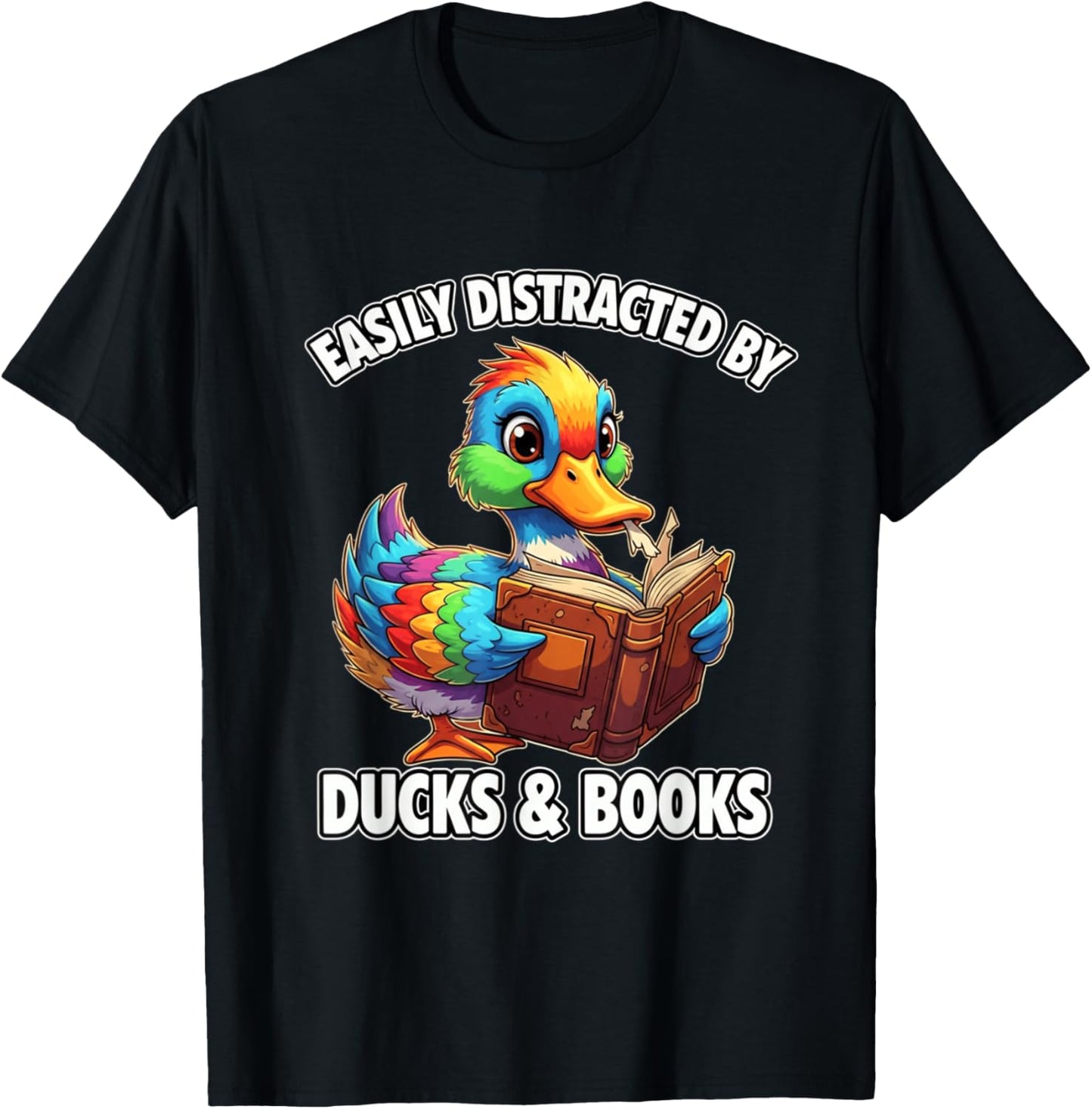 Funny Cool Vintage Easily Distracted By Ducks & Books Lover T-Shirt - T-Shirt | Black