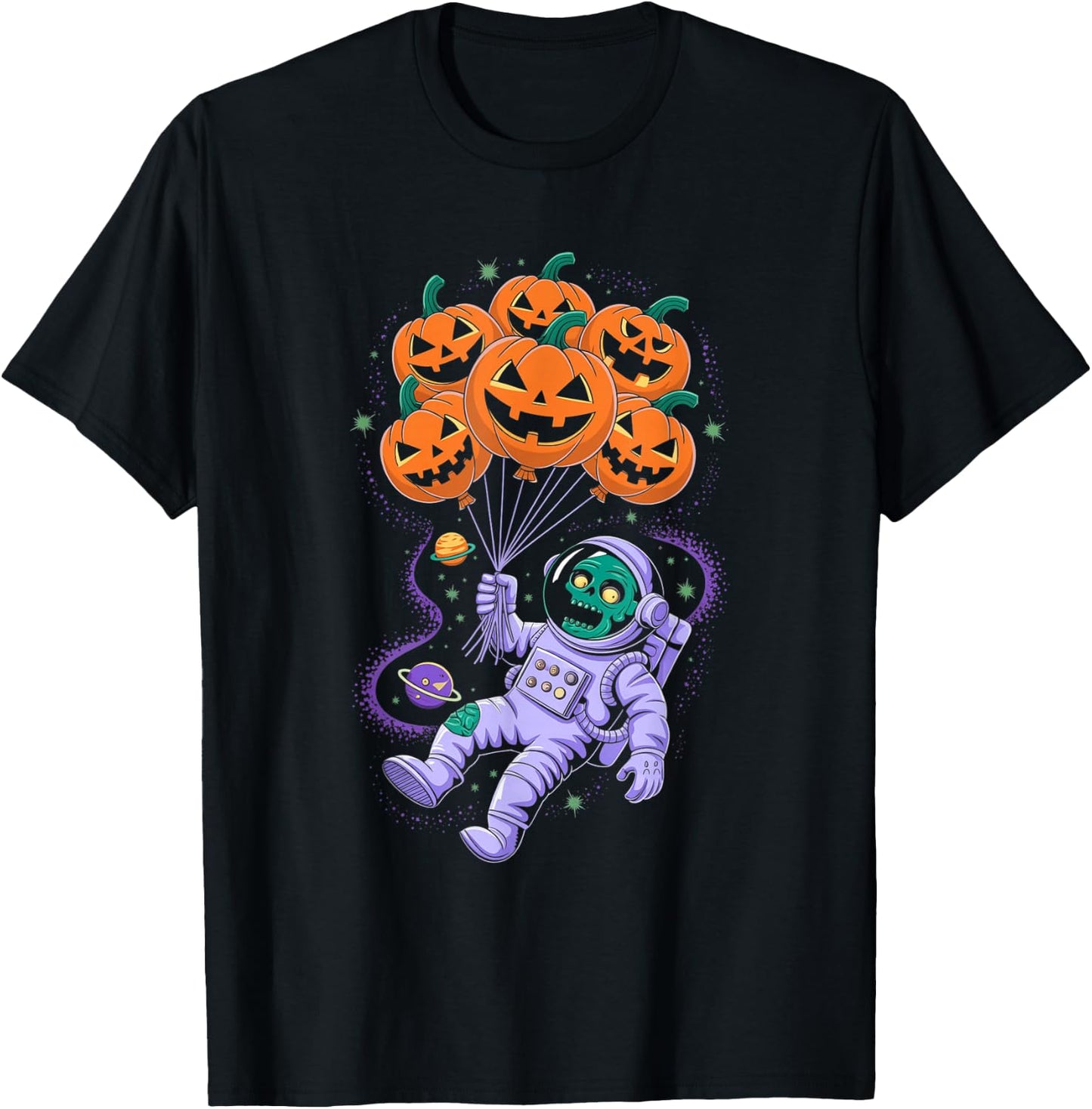 Funny Halloween Zombie Astronaut Pumpkin Balloons Kids T-Shirt - T-Shirt | Black