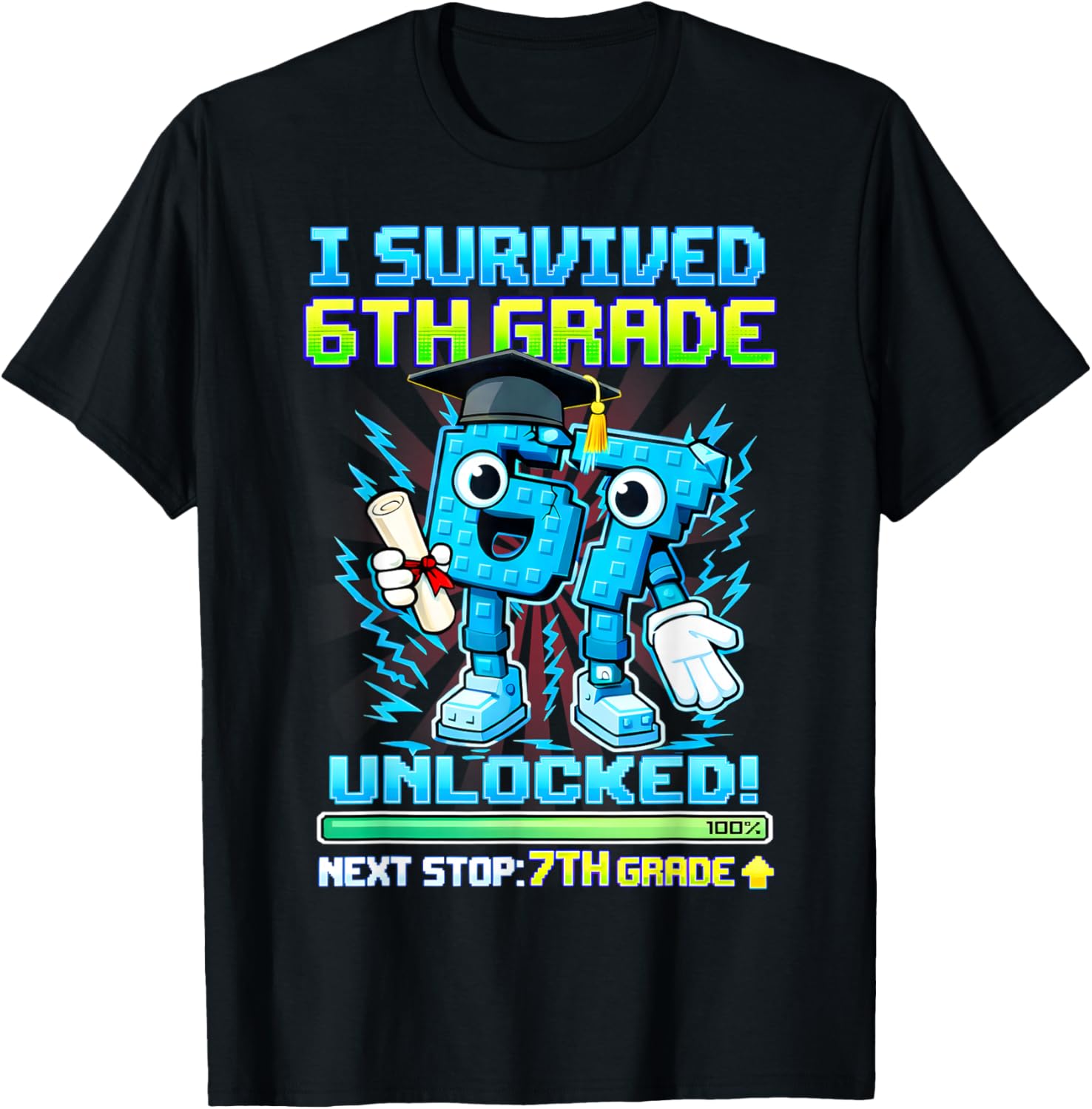 I Survived 6th Grade Unlocked Brithday Boy Brainrot Gift Kid T-Shirt - T-Shirt | Black