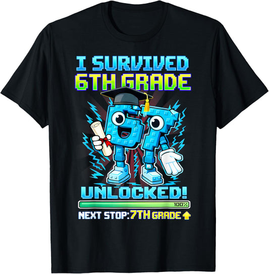 I Survived 6th Grade Unlocked Brithday Boy Brainrot Gift Kid T-Shirt - T-Shirt | Black