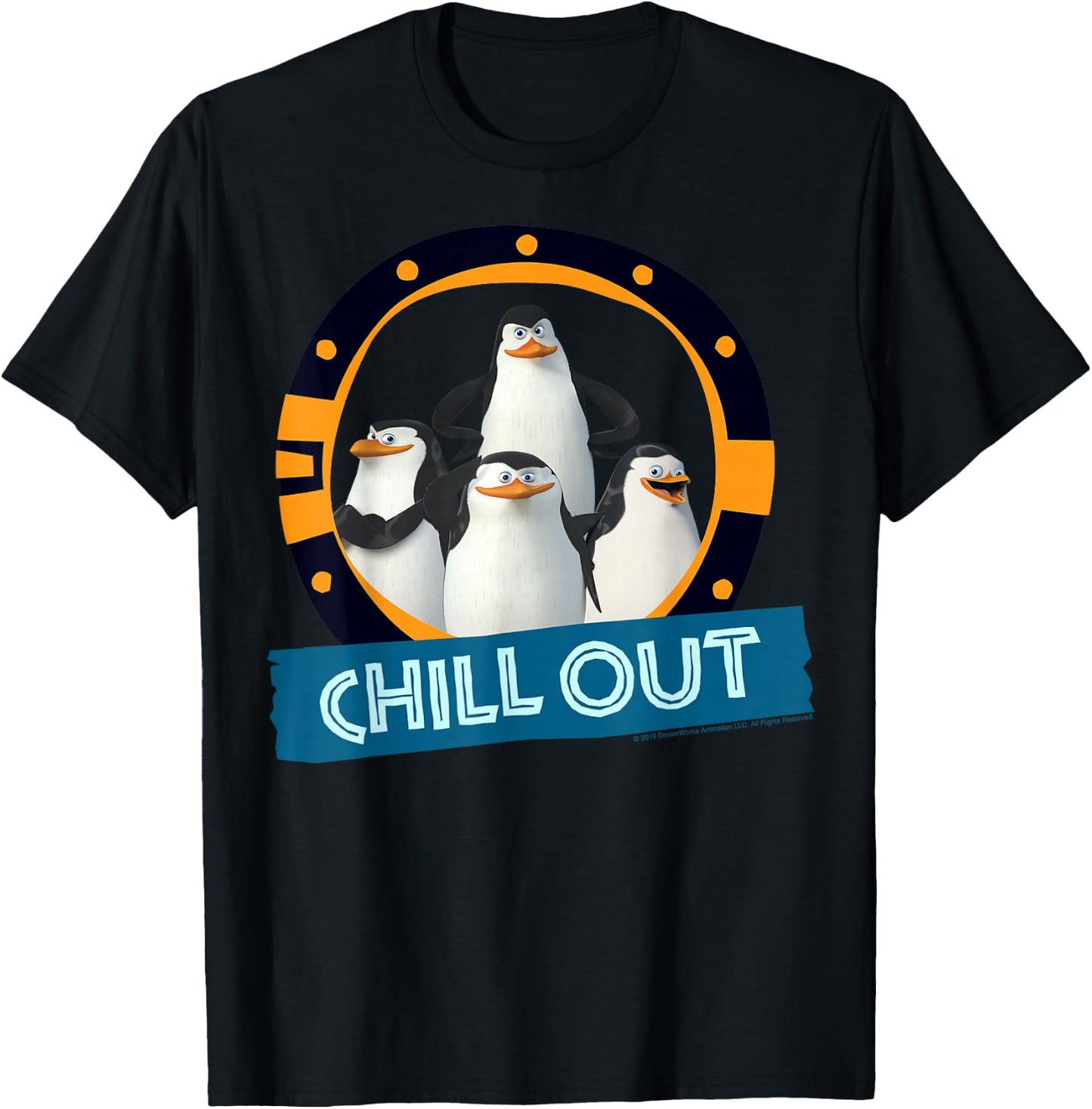 Madagascar Penguins Chill Out Text Poster T-Shirt - T-Shirt | Black