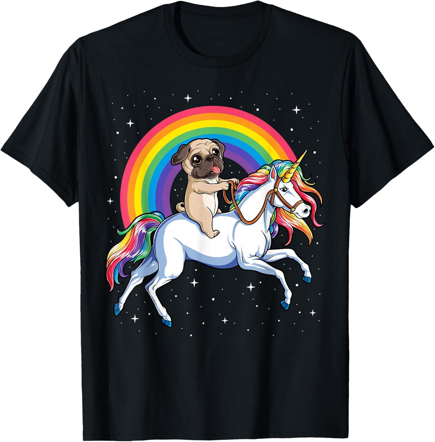 Pug Unicorn T shirt Girls Kids Space Galaxy Rainbow Pugicorn T-Shirt - T-Shirt | Black