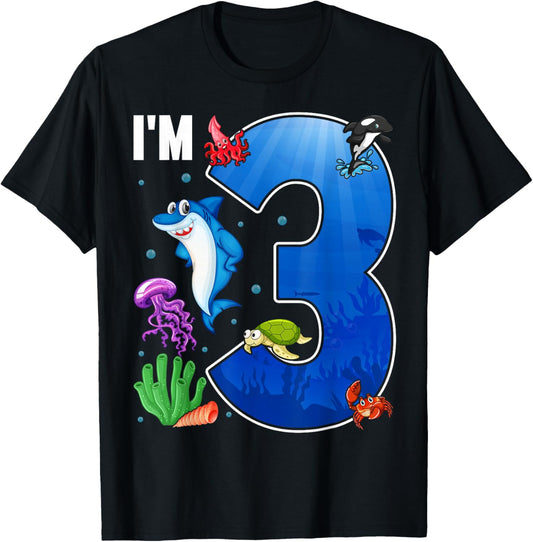 Ocean See Underwater 3 Year Old Under The Sea Birthday Party T-Shirt - T-Shirt | Black