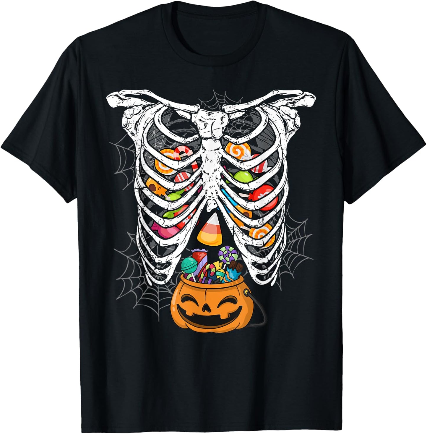 Skeleton Rib Cage X-ray Candy Funny Halloween Clothing T-Shirt - T-Shirt | Black