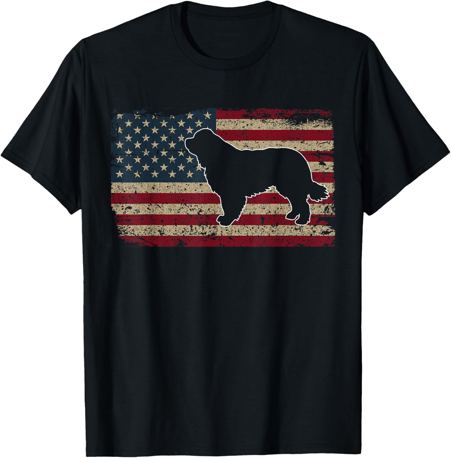 Newfie Dog America Flag Patriotic Dog Lover Gift T-Shirt - T-Shirt | Black