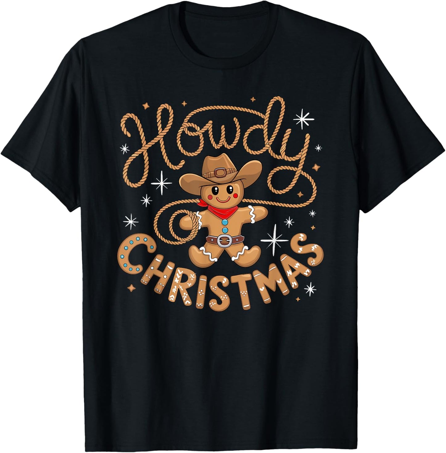 Gingerbread Man Cowboy Hat Western X-mas Howdy Christmas Gingerbread Cowboy Rodeo Lasso Western T-Shirt - T-Shirt | Black