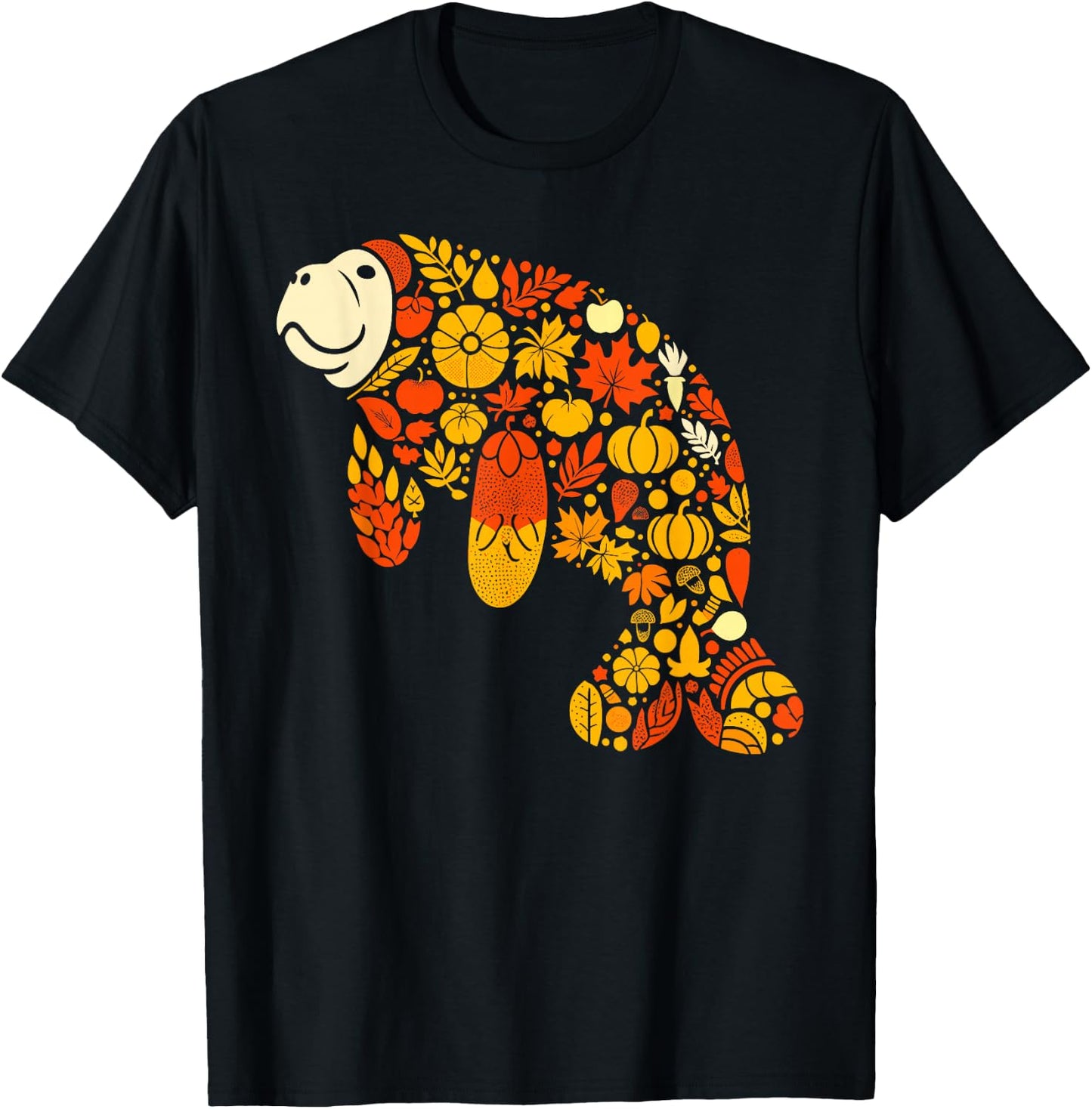Autumn Pumpkin Fall Manatee Thanksgiving Kids T-Shirt - T-Shirt | Black