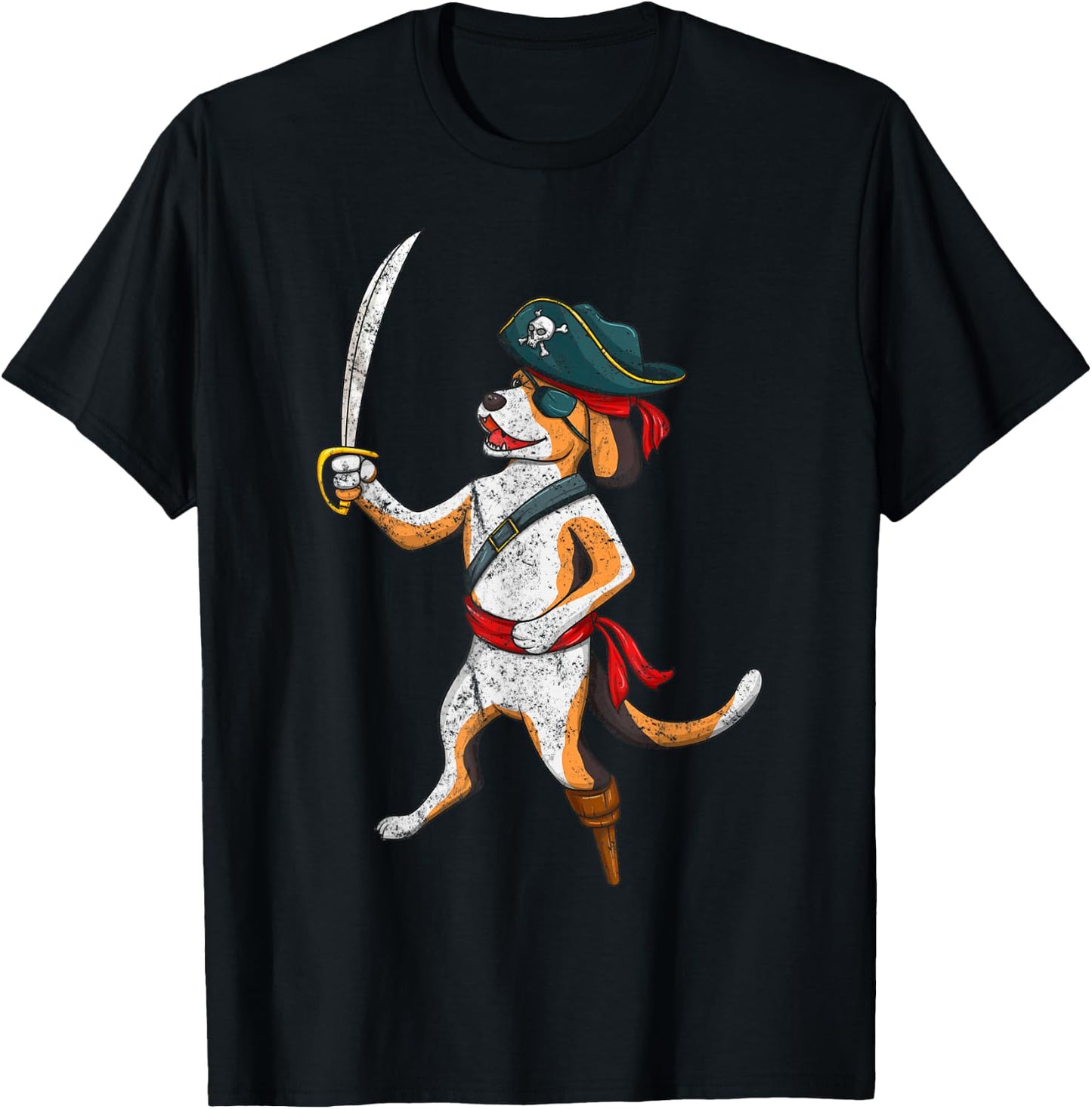 Vintage Pirate Dog Funny Puppy With Sword Halloween Costume Men Women Kids T-Shirt - T-Shirt | Black