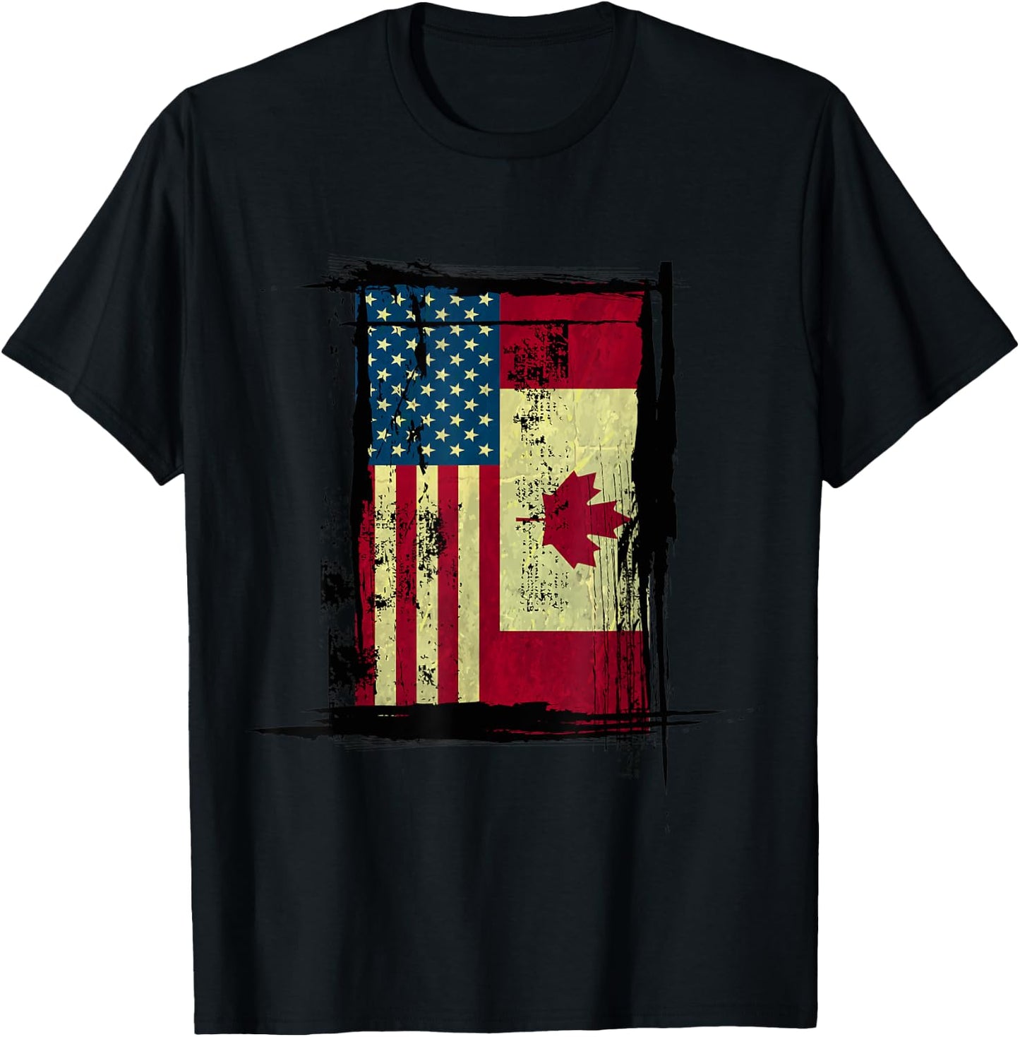Canadian American Flag - Vintage Canada USA Women Kids Men T-Shirt - T-Shirt | Black