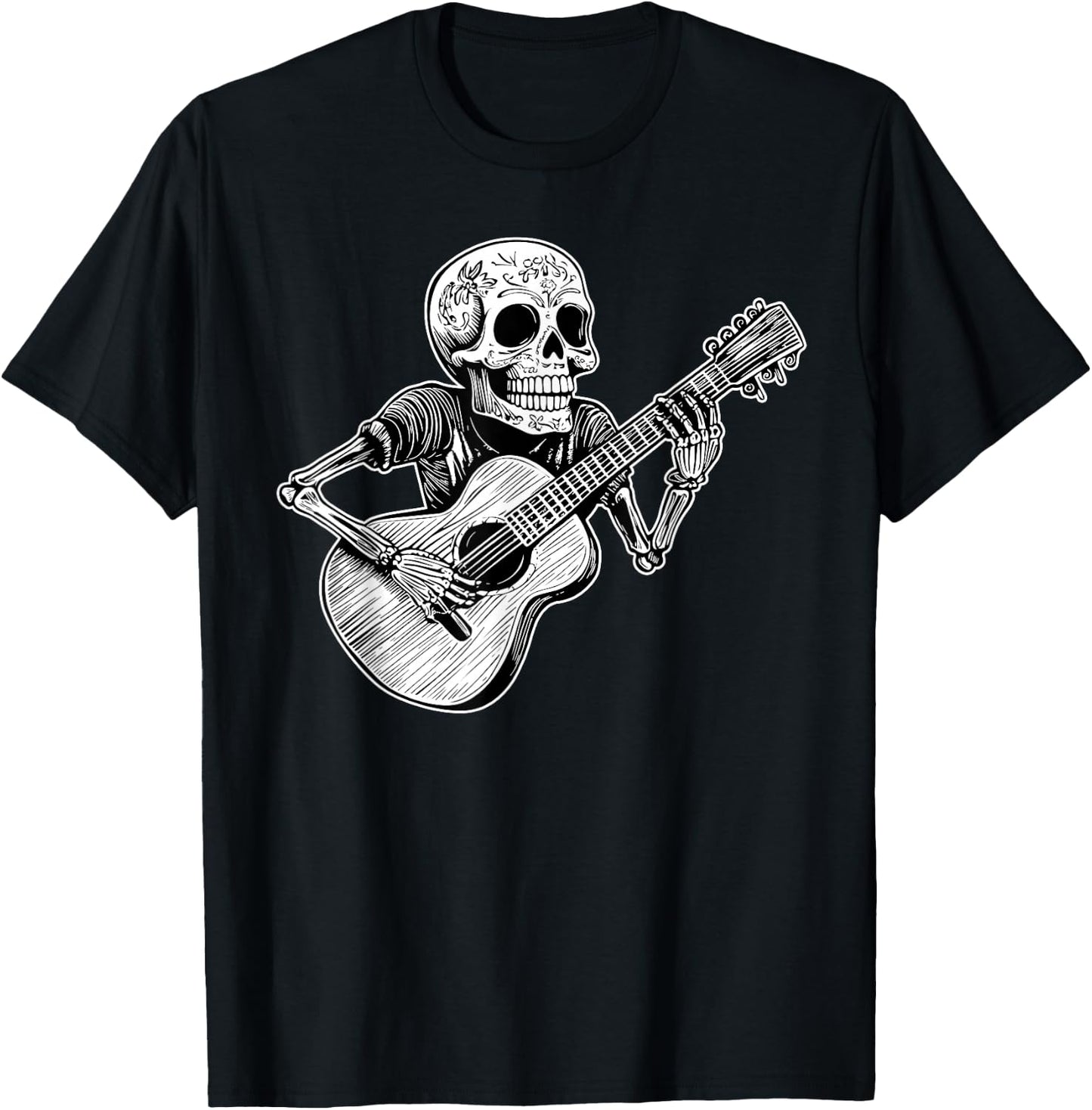 Calaca Guitarist Day of the Dead Design T-Shirt - T-Shirt | Black