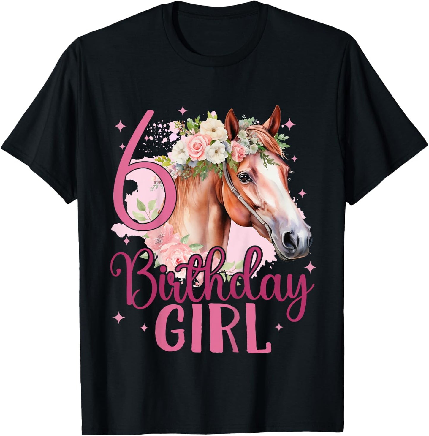 Kids 6th Birthday Horse Girl 6 Years Old Six Finally 6 Birthday T-Shirt - T-Shirt | Black