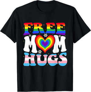 Free Mom Hugs Pride Mom LGBTQ Heart Rainbow Transgender Flag T-Shirt - T-Shirt | Black