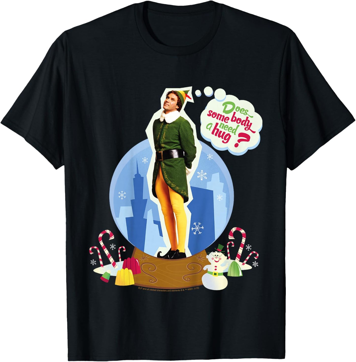 Kids Elf Buddy Do You Need A Hug Text Portrait T-Shirt - T-Shirt | Black