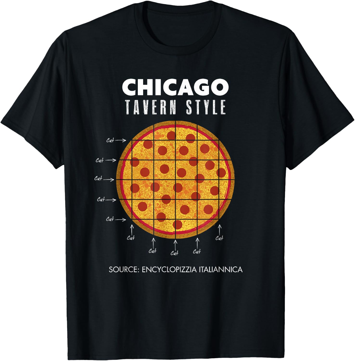 Regional Pepperoni Pizza Chicago Tavern Style T-Shirt - T-Shirt | Black