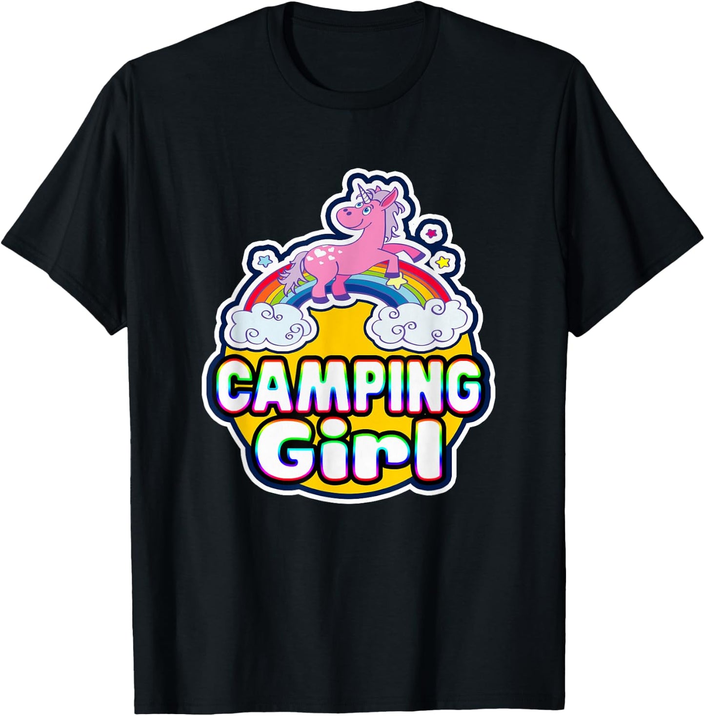 Camping Girl Cute Rainbow Unicorn Party Camper T-Shirt - T-Shirt | Black