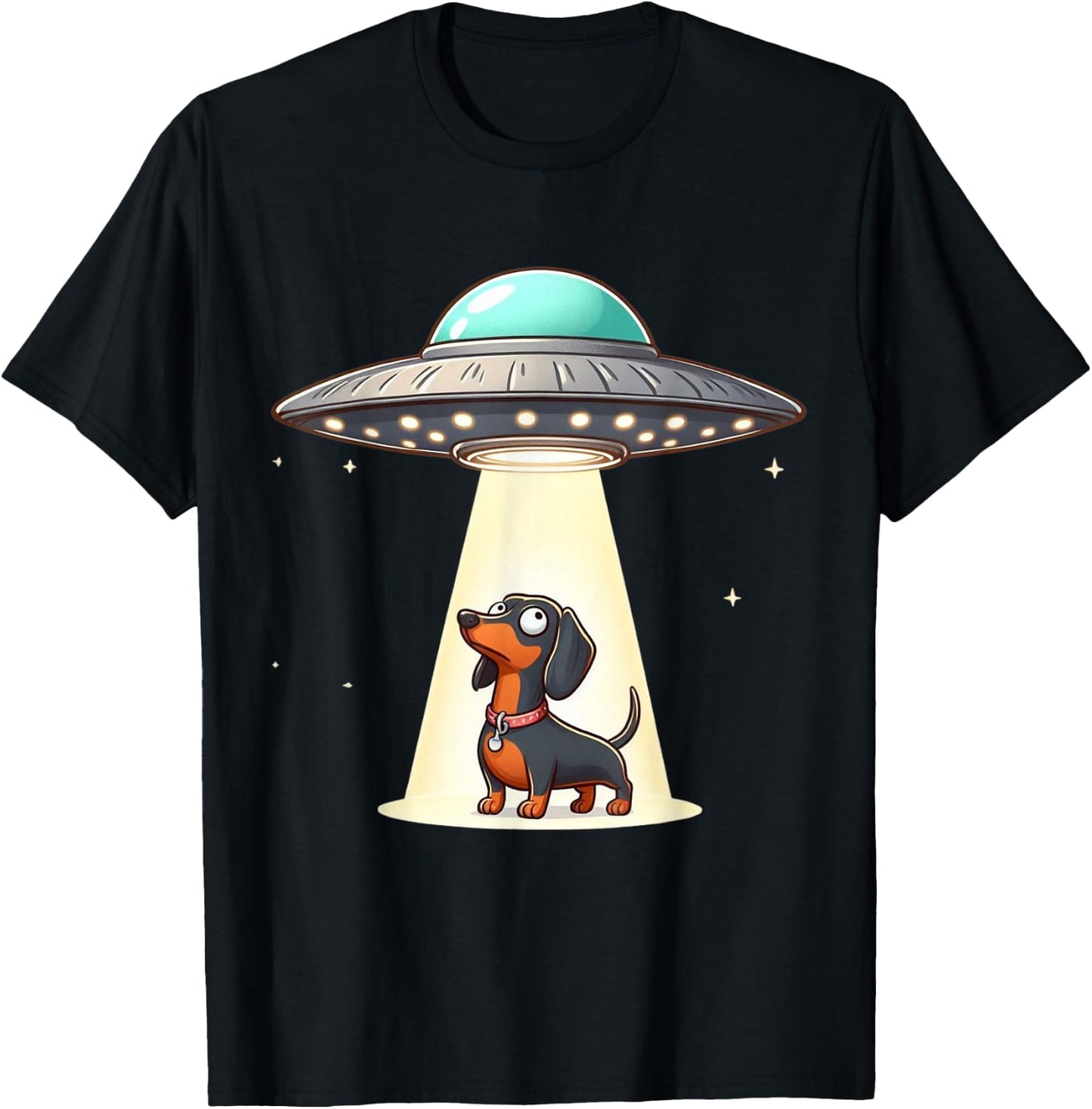 Dachshund Alien UFO Men Women Kids Boys Girls Teens T-Shirt - T-Shirt | Black
